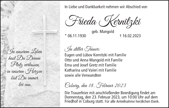 Anzeige von Frieda Kernitzki von MGO