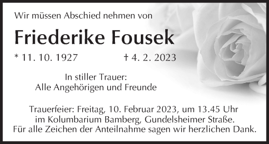 Anzeige von Friederike Fousek von MGO