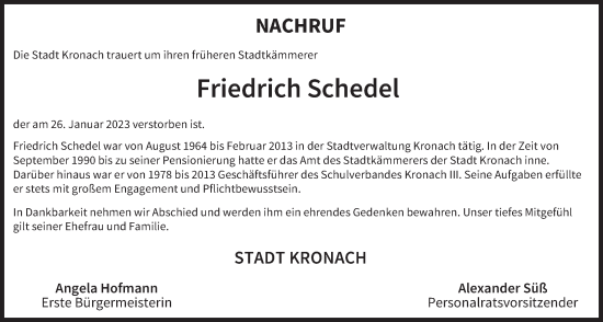 Anzeige von Friedrich Schedel von MGO