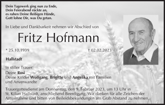 Anzeige von Fritz Hofmann von MGO