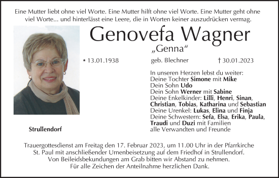 Anzeige von Genovefa Wagner von MGO