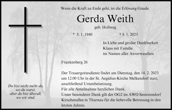Anzeige von Gerda Weith von MGO