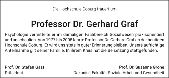 Anzeige von Gerhard Graf von MGO