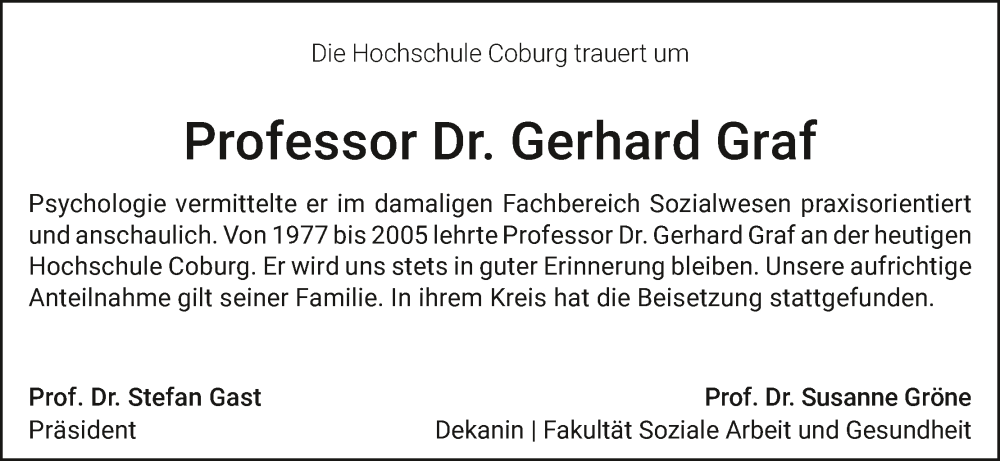  Traueranzeige für Gerhard Graf vom 18.02.2023 aus MGO