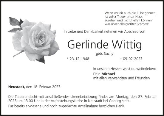 Anzeige von Gerlinde Wittig von MGO