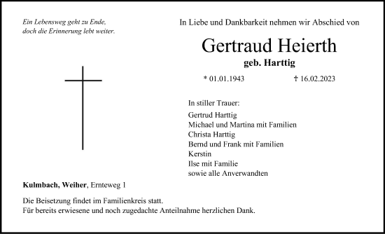 Anzeige von Gertraud Heierth von MGO