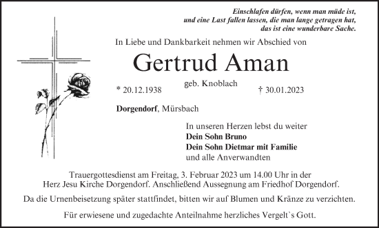 Anzeige von Gertrud Aman von MGO
