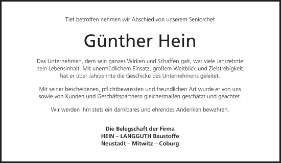 Anzeige von Günther Hein von MGO