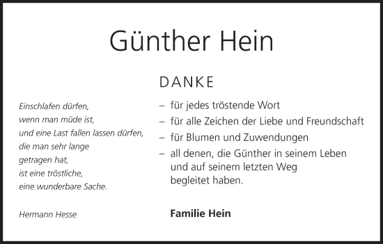 Anzeige von Günther Hein von MGO