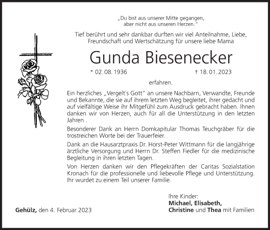 Anzeige von Gunda Biesenecker von MGO