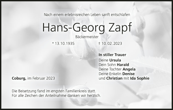 Anzeige von Hans-Georg Zapf von MGO