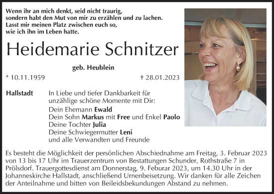 Anzeige von Heidemarie Schnitzer von MGO