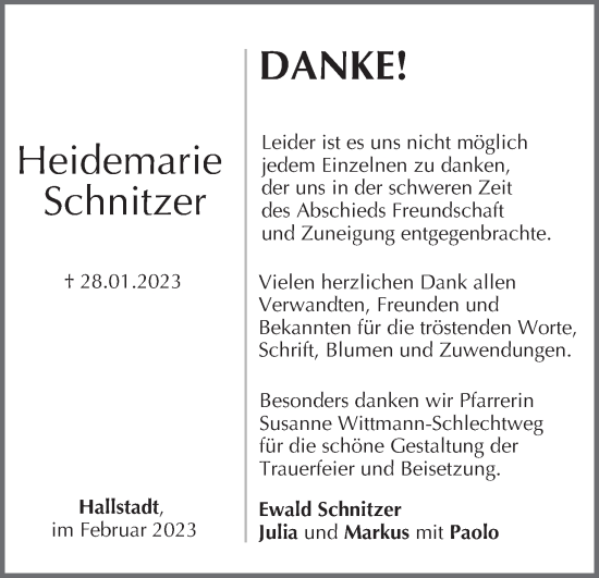 Anzeige von Heidemarie Schnitzer von MGO