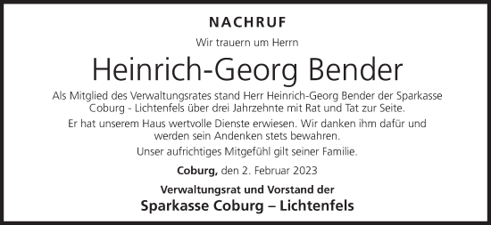 Anzeige von Heinrich-Georg Bender von MGO