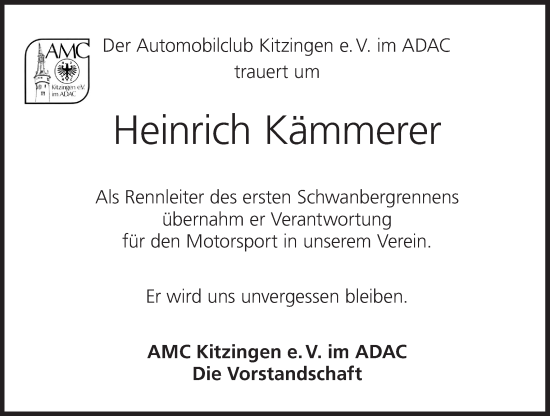 Anzeige von Heinrich Kämmerer von MGO