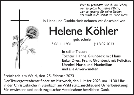 Anzeige von Helene Köhler von MGO