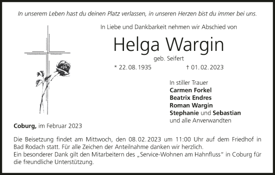 Anzeige von Helga Wargin von MGO