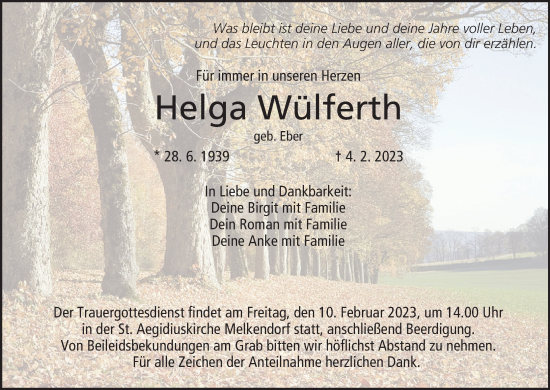 Anzeige von Helga Wülferth von MGO