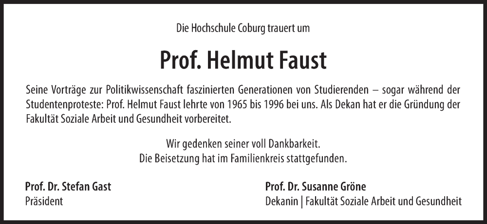  Traueranzeige für Helmut Faust vom 11.02.2023 aus MGO