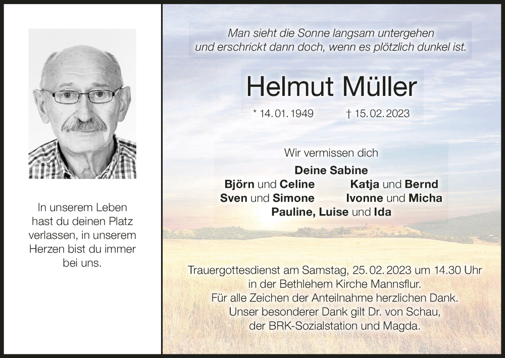 Traueranzeige für Helmut Müller vom 18.02.2023 aus MGO