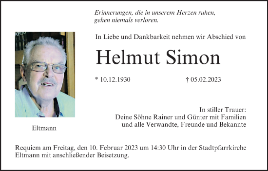 Anzeige von Helmut Simon von MGO