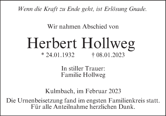 Anzeige von Herbert Hollweg von MGO