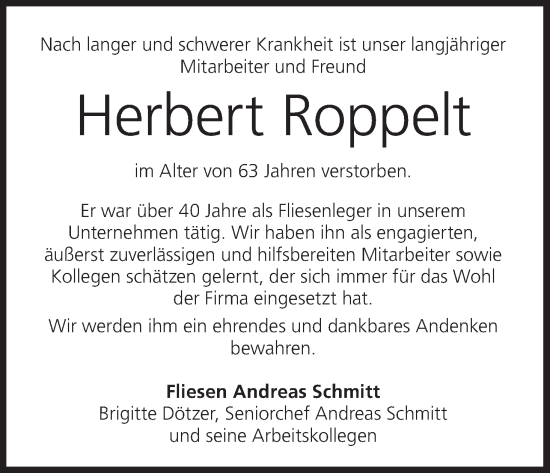 Anzeige von Herbert Roppelt von MGO