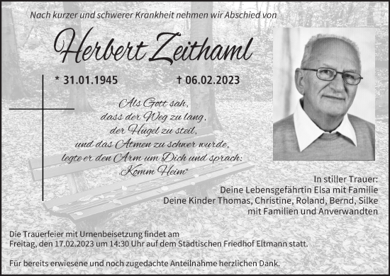 Anzeige von Herbert Zeithaml von MGO
