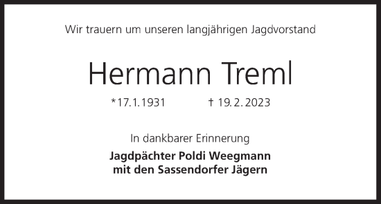 Anzeige von Hermann Treml von MGO