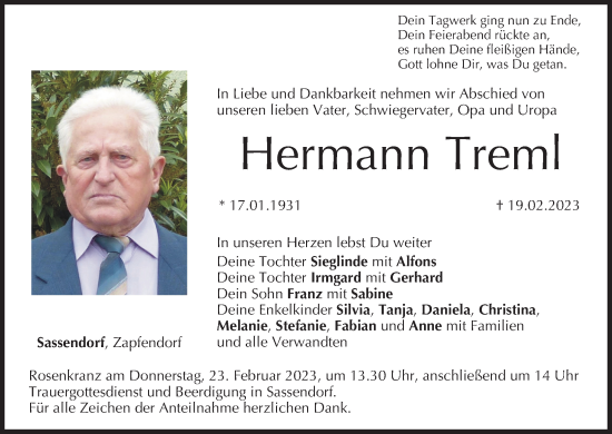 Anzeige von Hermann Treml von MGO