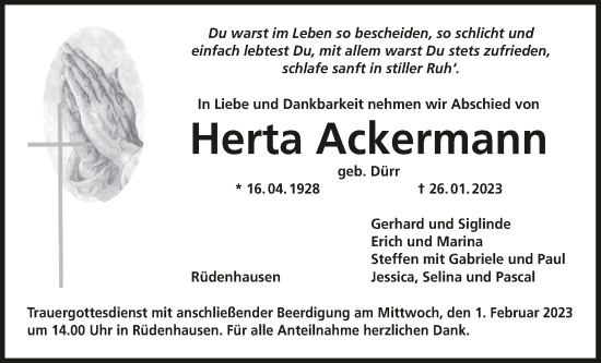 Anzeige von Herta Ackermann von MGO
