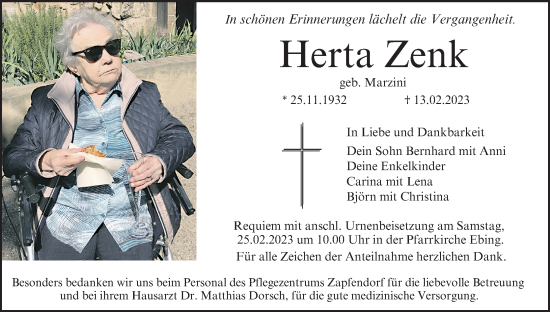 Anzeige von Herta Zenk von MGO