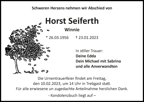 Anzeige von Horst Seiferth von MGO