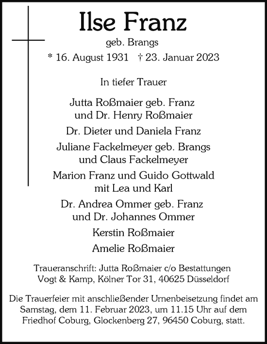 Anzeige von Ilse Franz von MGO
