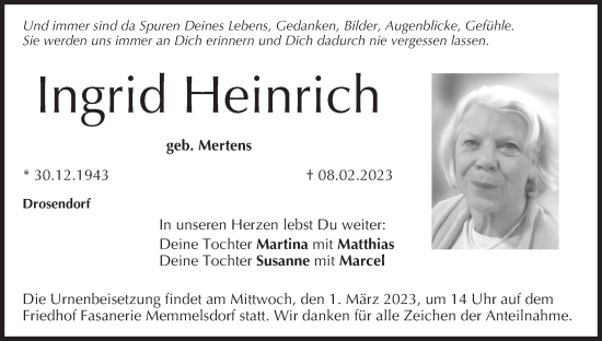 Anzeige von Ingrid Heinrich von MGO