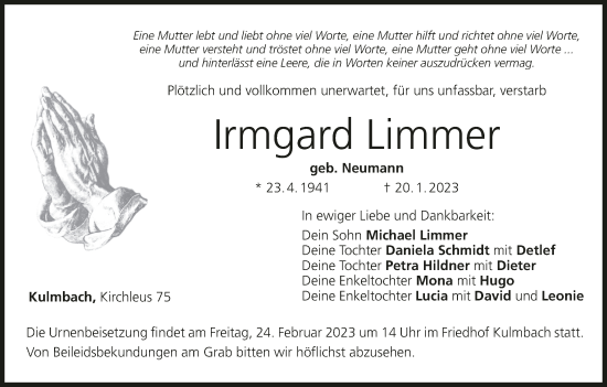 Anzeige von Irmgard Limmer von MGO