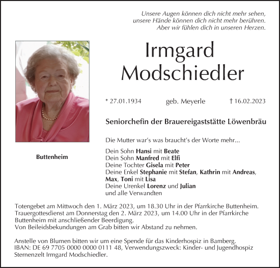 Anzeige von Irmgard Modscheidler von MGO