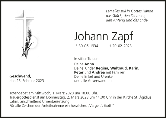 Anzeige von Johann Zapf von MGO