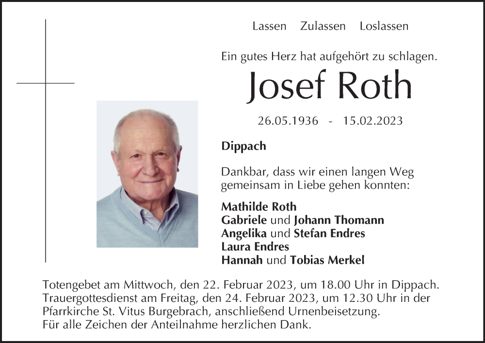  Traueranzeige für Josef Roth vom 18.02.2023 aus MGO
