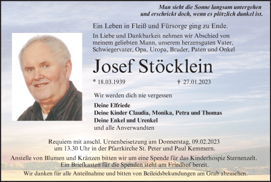 Anzeige von Josef Stöcklein von MGO