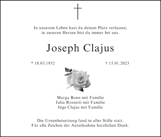 Anzeige von Joseph Clajus von MGO