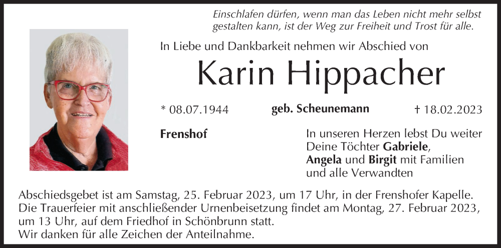  Traueranzeige für Karin Hippacher vom 24.02.2023 aus MGO