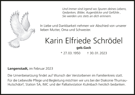 Anzeige von Karin Elfriede Schrödel von MGO