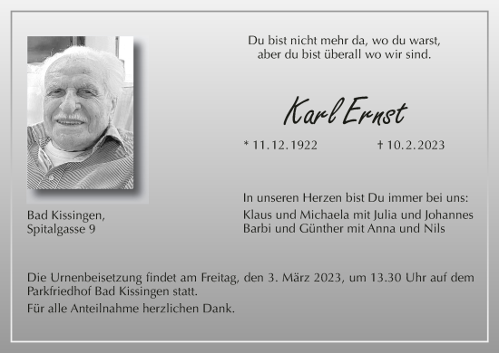 Anzeige von Karl Ernst von MGO