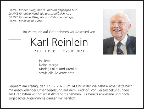 Anzeige von Karl Reinlein von MGO