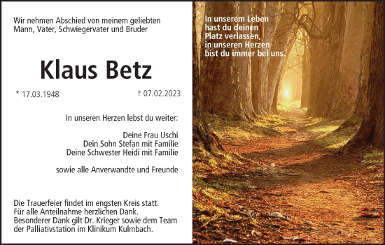 Anzeige von Klaus Betz von MGO