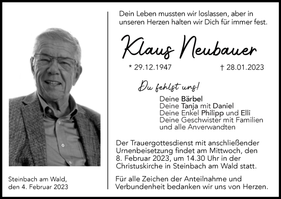 Anzeige von Klaus Neubauer von MGO