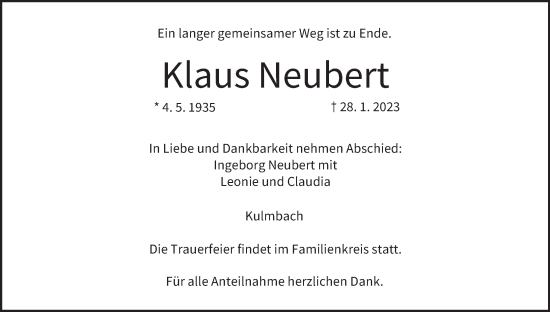 Anzeige von Klaus Neubert von MGO