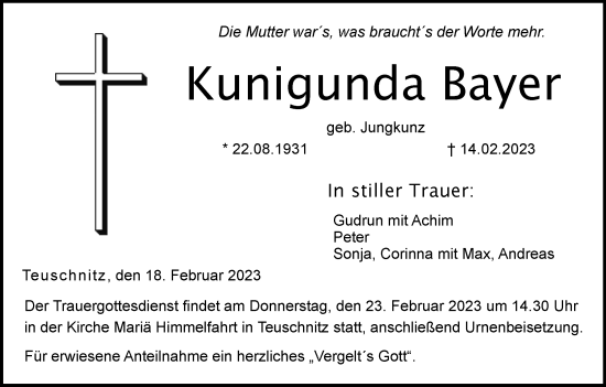 Anzeige von Kunigunda Bayer von MGO