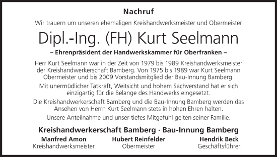 Anzeige von Kurt Seelmann von MGO